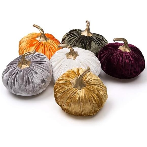 Set of 6 pack Handmade Velvet Pumpkins Decor,Super Soft Stuffed Pumpkin - Picture 7 of 7